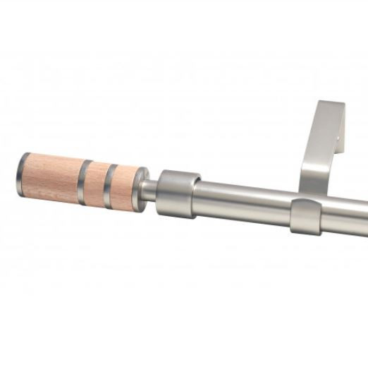  Tringle extensible cylindre nickel givré et bois Ø 19-16mm