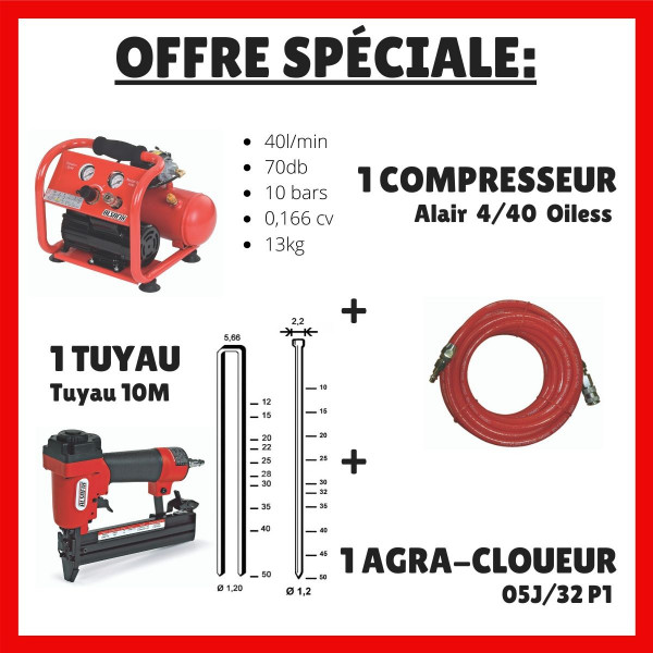 Offre spéciale - Compresseur + tuyau + agra-cloueur 05J/32P1