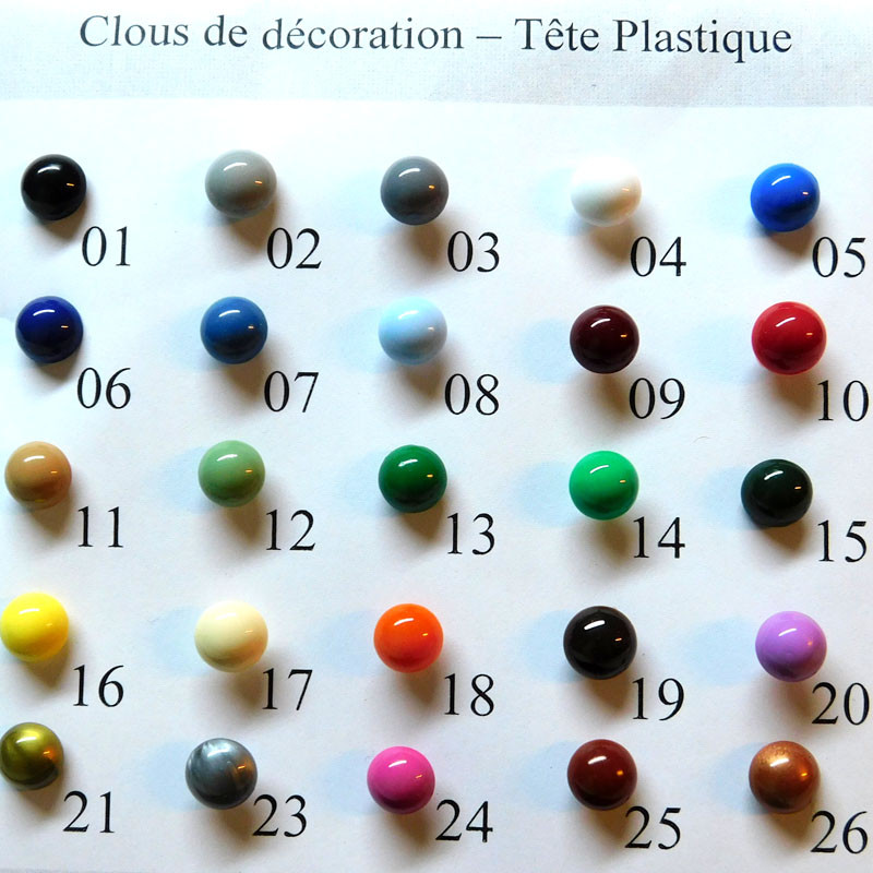 Carte échantillon clous de couleur plastique 11 mm - Fiche technique